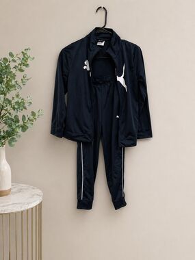 Puma Kids Dark Green and White Track Jacket and Pants Set